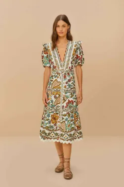 Off-White Botanicals Belted Midi Dress