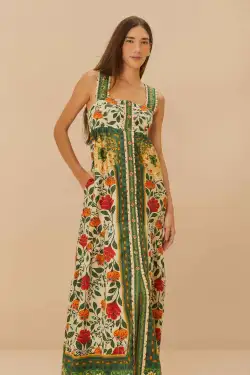 Sand Garden Tapestry Back Bow Maxi Dress