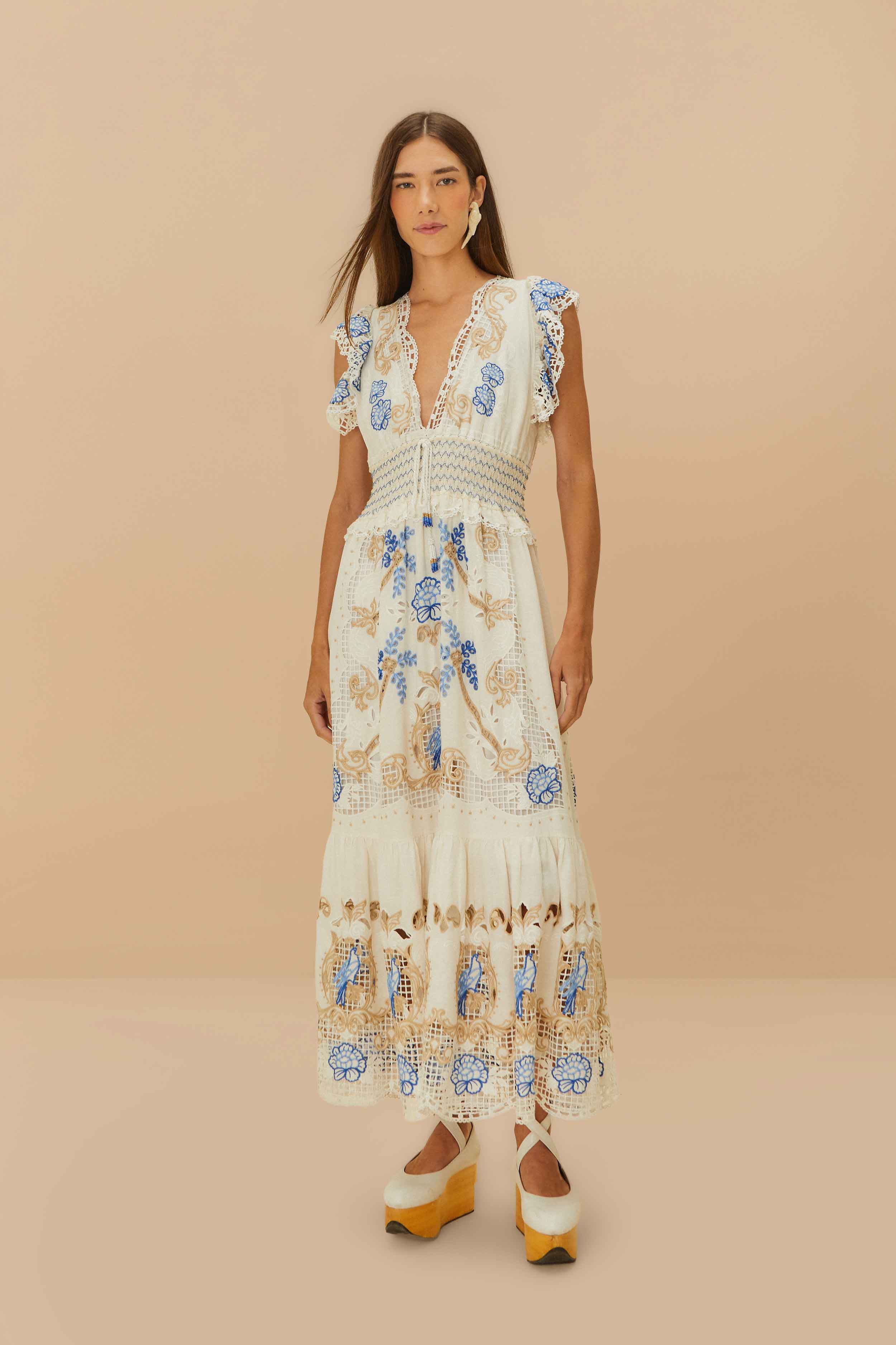 Off-White Romantic Richelieu LENZING™ ECOVERO™ Euroflax™ Maxi Dress