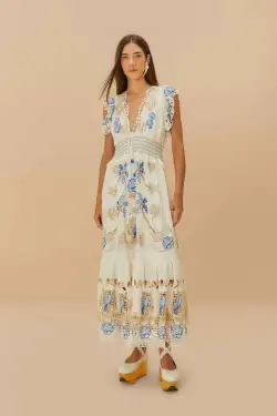 Off-White Romantic Richelieu LENZING™ ECOVERO™ Euroflax™ Maxi Dress