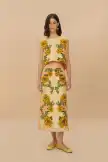 Cream Delicate Flower Arabesques Euroflax™ Premium Linen Midi Skirt