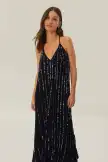 Black Embroidered Stones Pleated Midi Dress(BLACK,XXS)