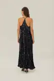 Black Embroidered Stones Pleated Midi Dress(BLACK,XXS)