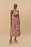 Pink Halftone Bougainvillea Organic Cotton Maxi Skirt
