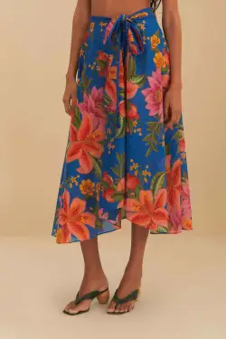 Blue Summer Fruit Midi Skirt(SUMMER FRUIT BLUE,XXS)