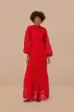 Red Guipire Long Sleeve Maxi Dress