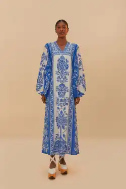 Off-White Delicate Tapestry Long Sleeve Maxi Dress