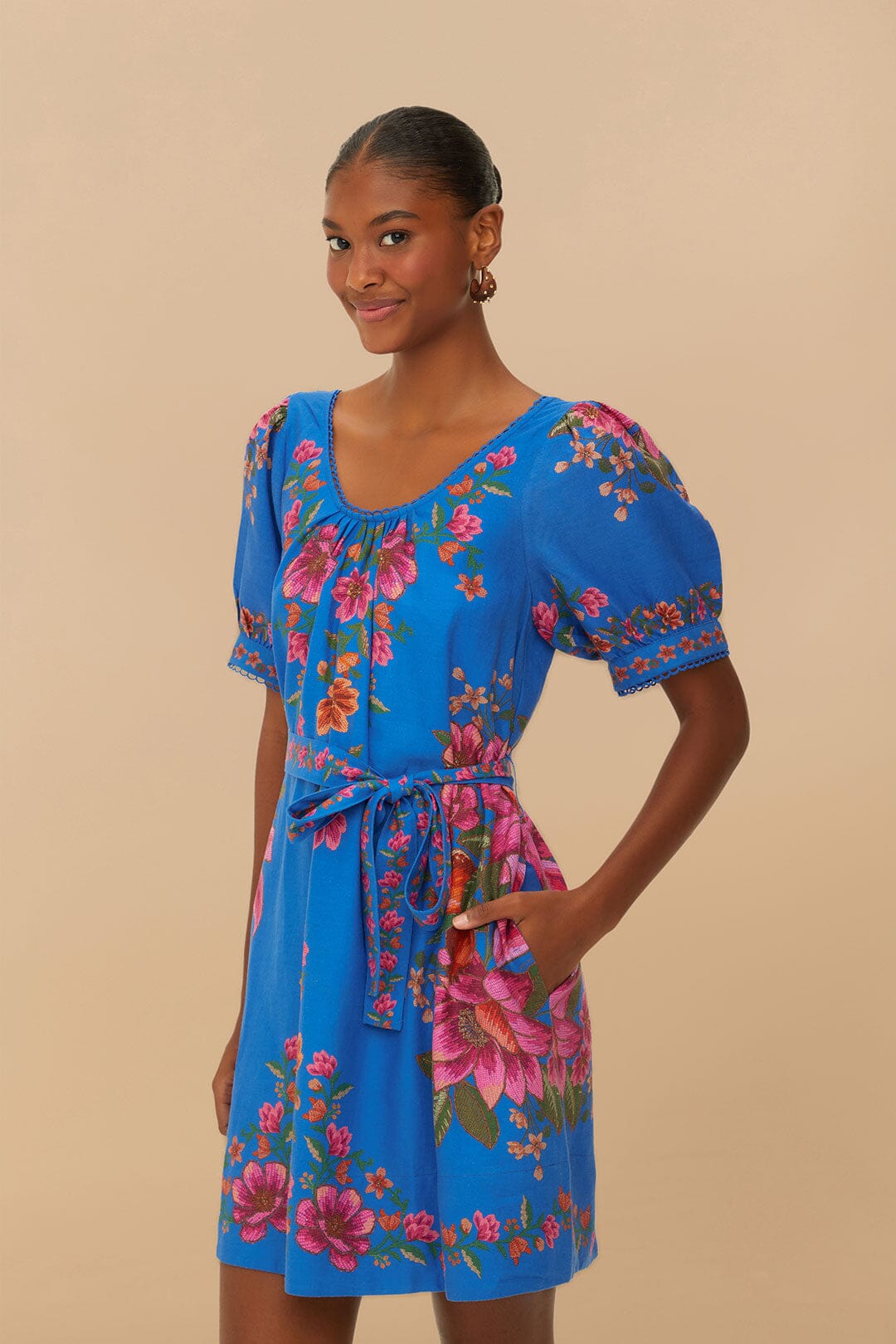 Blue Summer Fruit Scarf Euroflax™ Premium Linen Mini Dress
