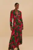 Red Dream Garden Long Sleeve Maxi Dress