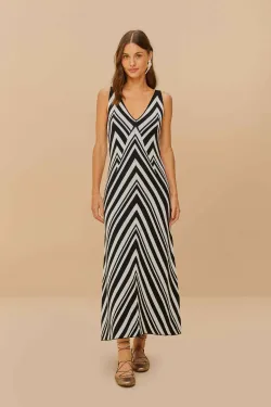 Black And White Stripes Knit Midi Dress
