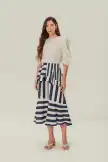 Blue Mixed Stripes Midi Skirt