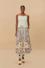 Blue Superbloom Tapestry Buttoned Maxi Skirt