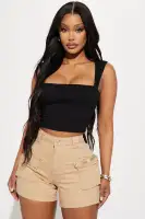 Emma Ribbed Top(Black,S)