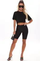 Elisa Relaxed Crop Tee(Black,XS)