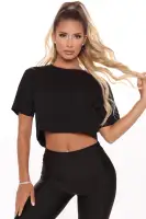Elisa Relaxed Crop Tee(Black,XS)