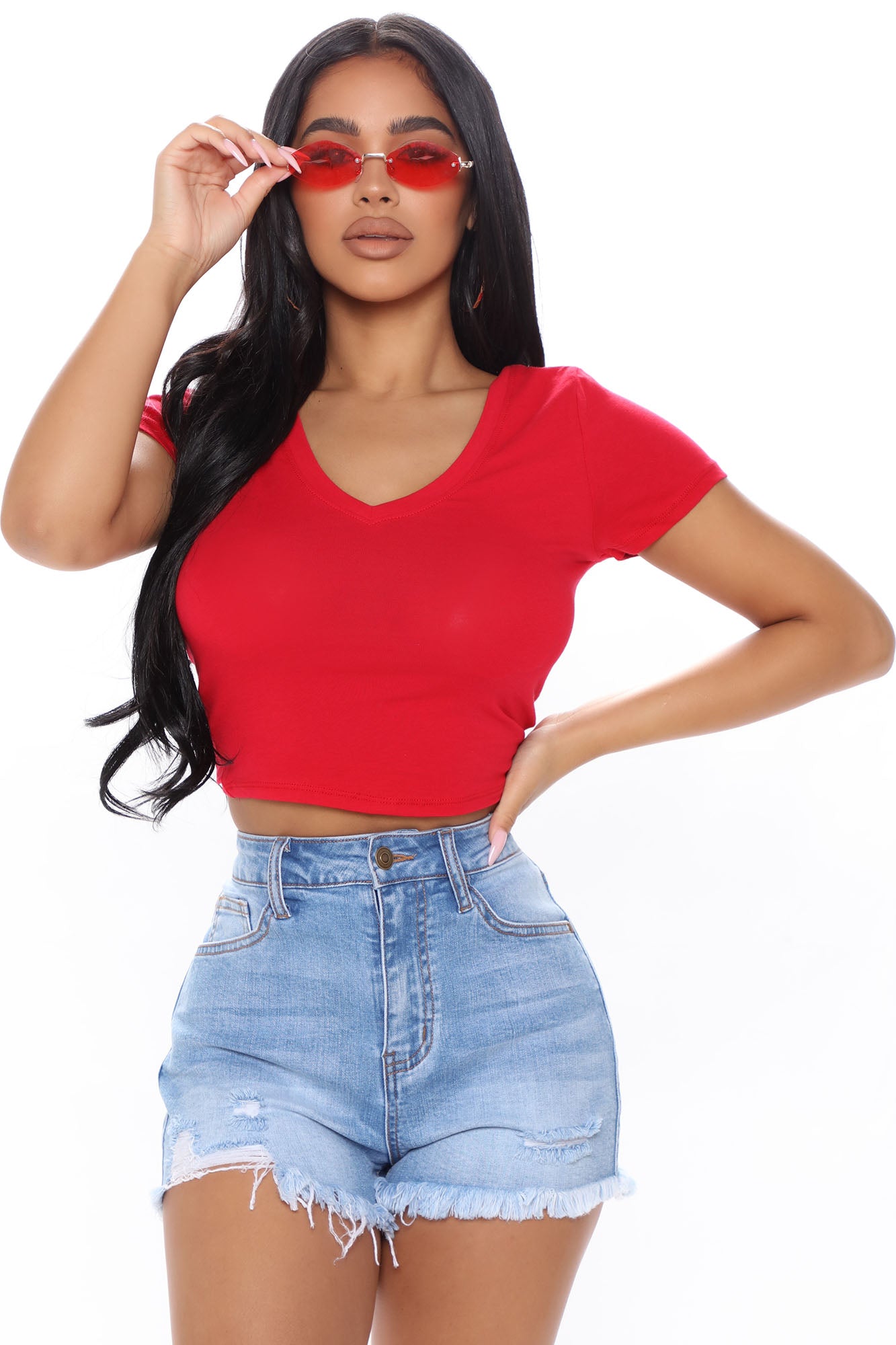 Carly V Neck Crop Tee