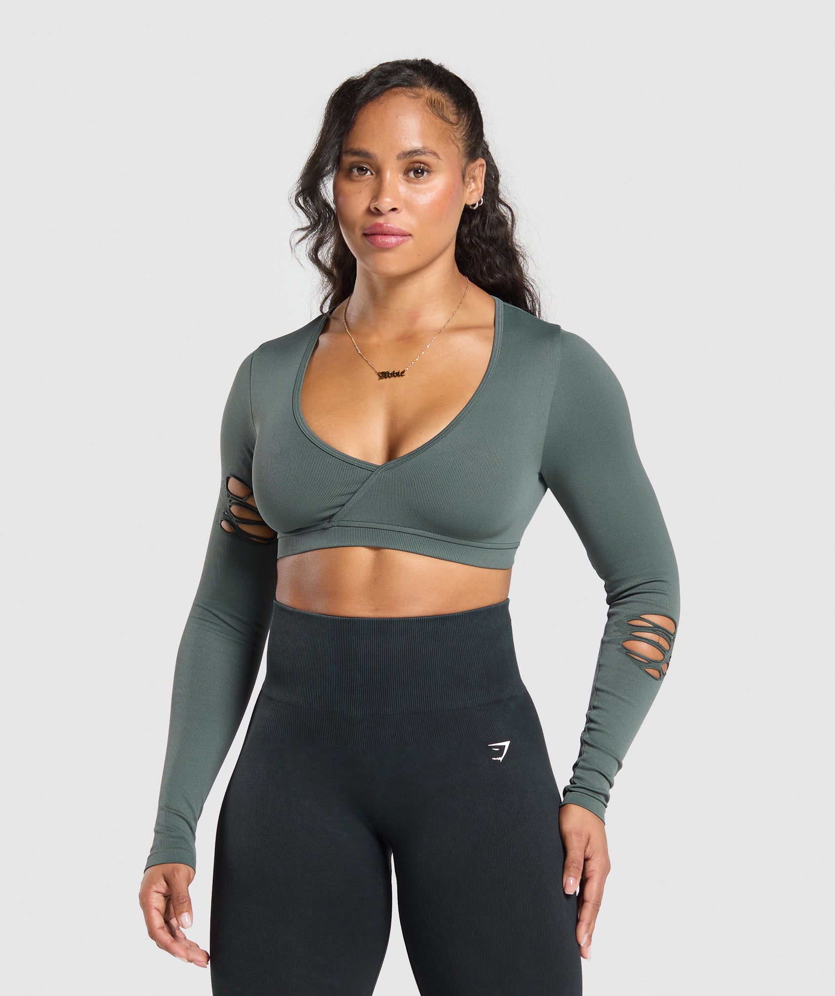 Gains Seamless Distressed Super Crop Top