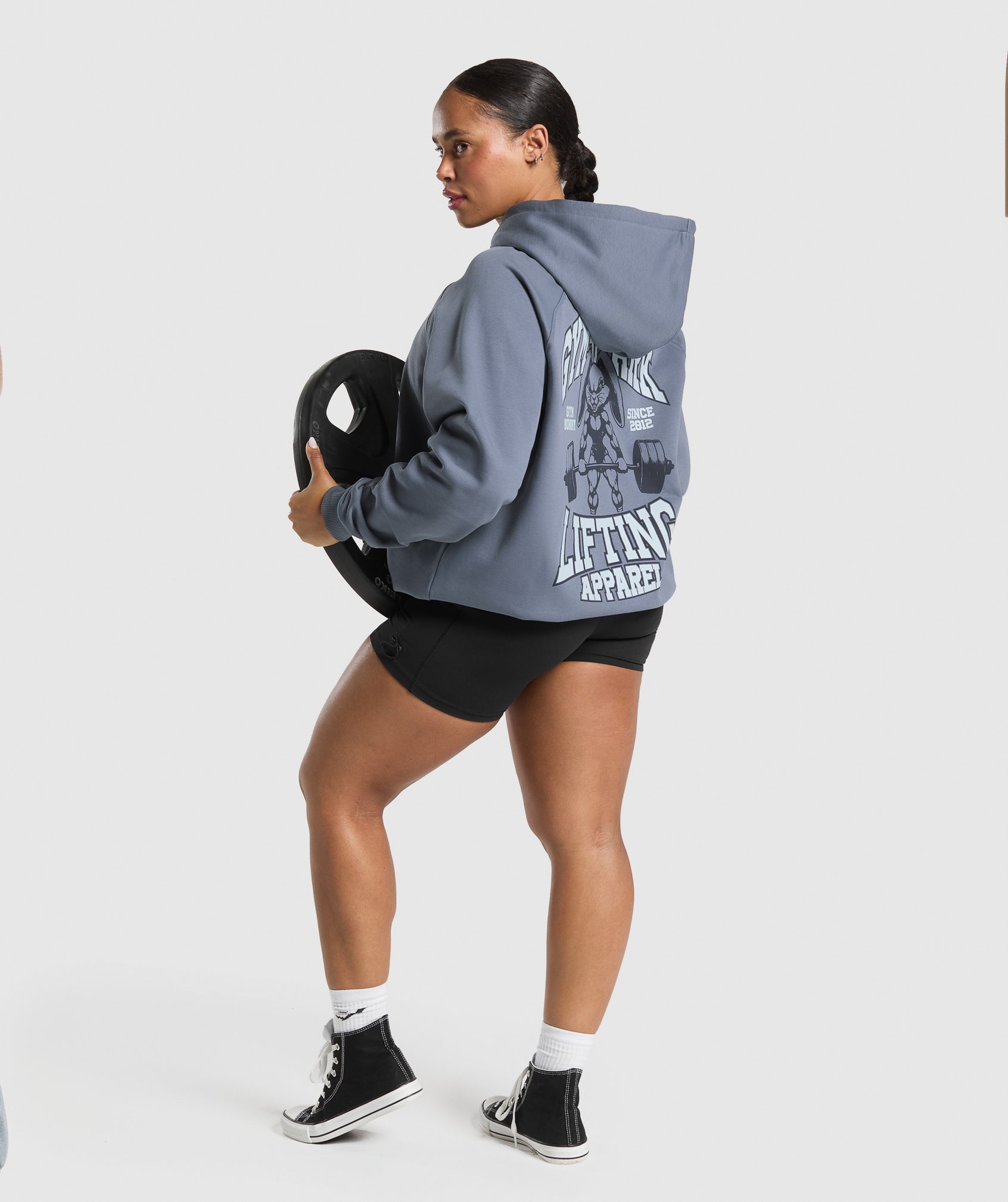 Gym Bunny Oversized Hoodie(Iron Blue,XXS)