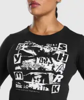 Punk Graphic Long Sleeve Midi Top(Black,XXS)