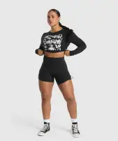 Punk Graphic Long Sleeve Midi Top(Black,XXS)