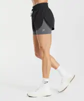Running 2 In 1 Shorts(Black/Silhouette Grey,XS)