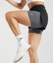 Running 2 In 1 Shorts(Black/Silhouette Grey,XS)