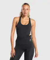 Ruched Side Tank With Shelf(Black,XXS)