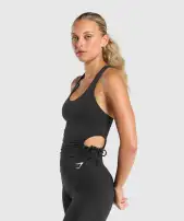 Ruched Side Tank With Shelf(Black,XXS)
