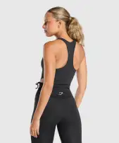 Ruched Side Tank With Shelf(Black,XXS)