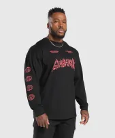 Metal Lifting Graphic Long Sleeve T-Shirt(Black,3XL)
