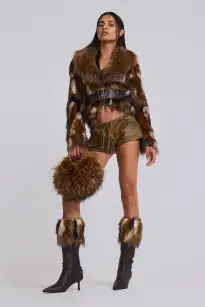 Fauna Faux Fur Heeled Boot(UK 3,Brown)
