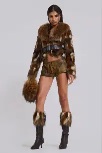Fauna Faux Fur Heeled Boot(UK 3,Brown)