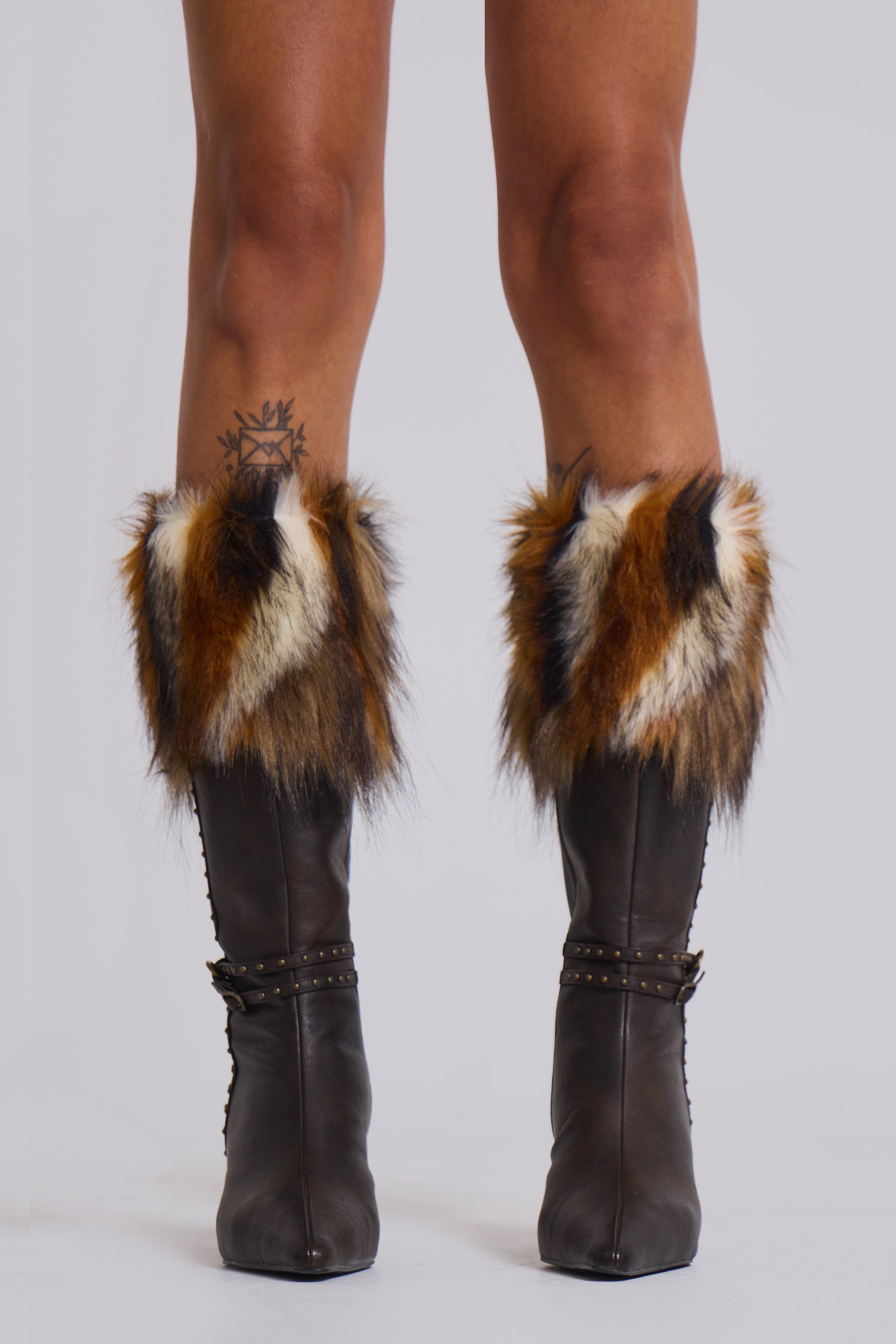 Fauna Faux Fur Heeled Boot(Brown,UK 3)