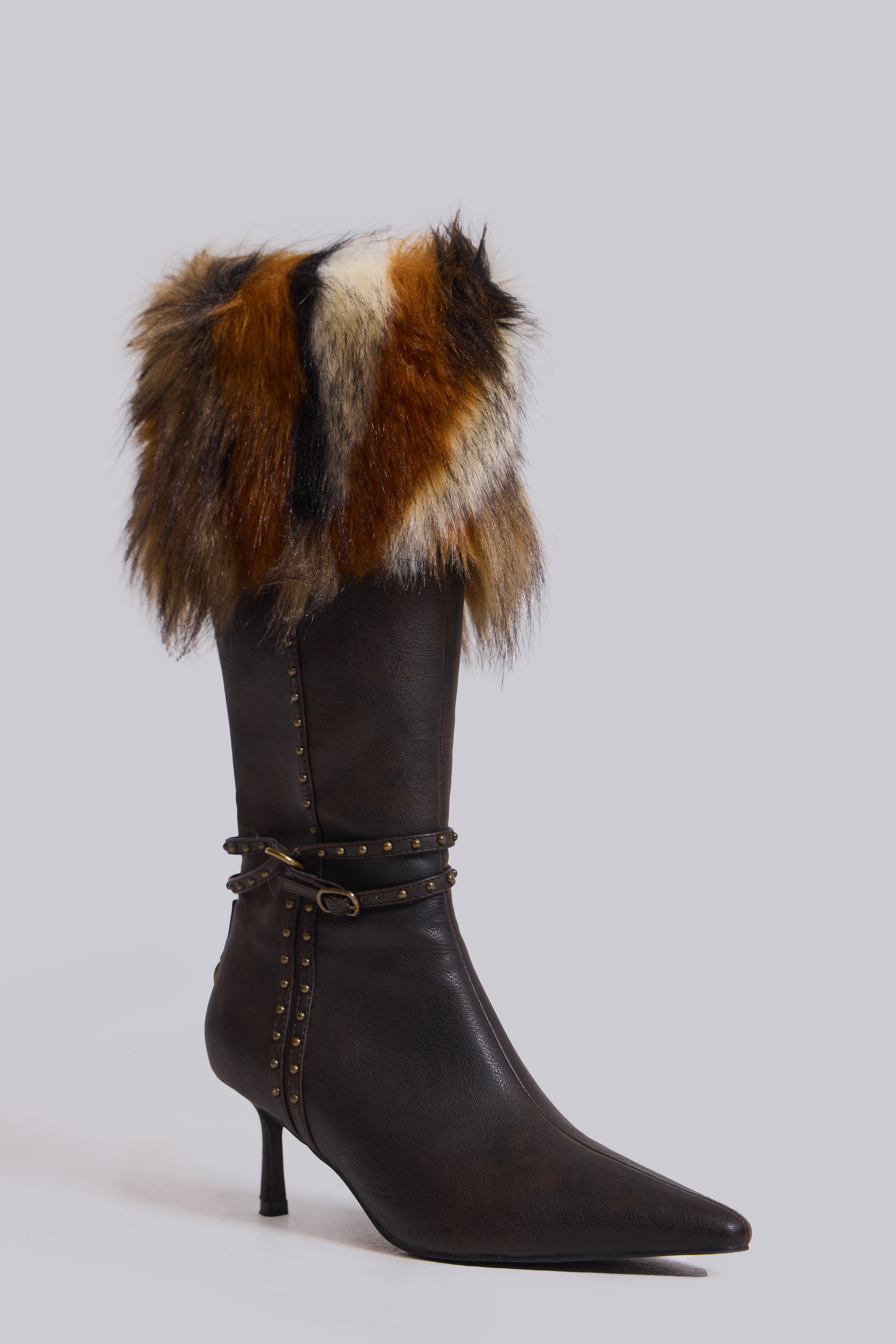 Fauna Faux Fur Heeled Boot(Brown,UK 3)