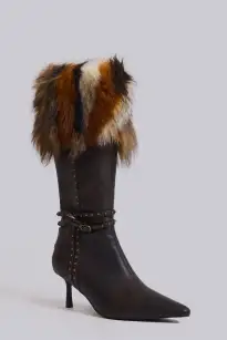 Fauna Faux Fur Heeled Boot(UK 3,Brown)