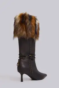 Fauna Faux Fur Heeled Boot(UK 3,Brown)