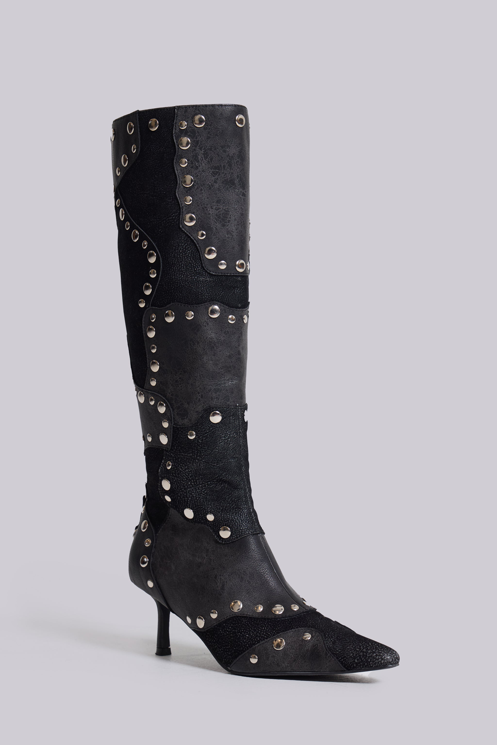 Shadow Studded Knee-High Boot(Black,UK 3)