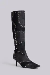Shadow Studded Knee-High Boot(UK 3,Black)