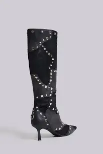 Shadow Studded Knee-High Boot(UK 3,Black)