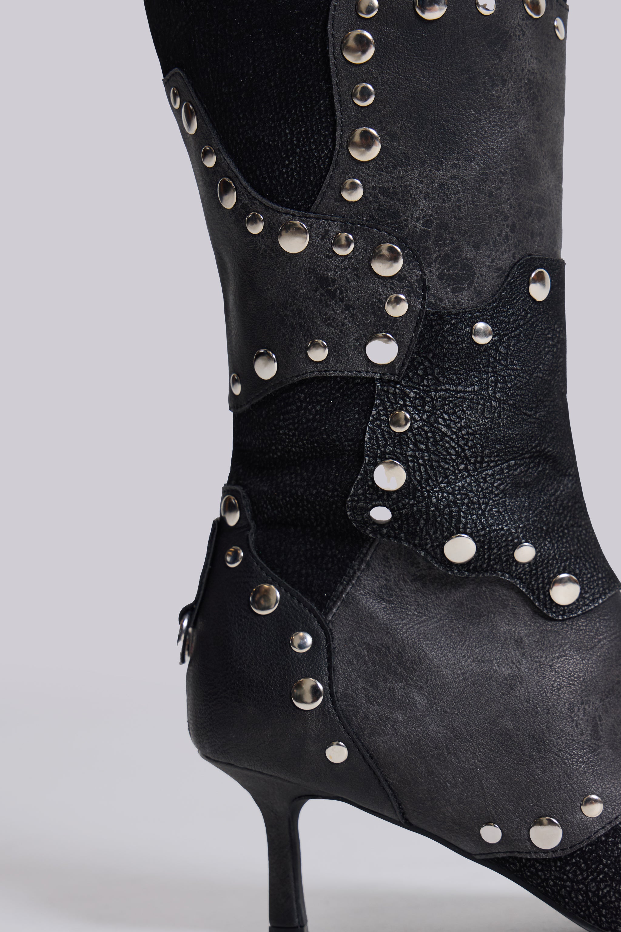 Shadow Studded Knee-High Boot(Black,UK 3)