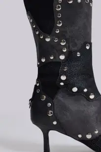 Shadow Studded Knee-High Boot(UK 3,Black)