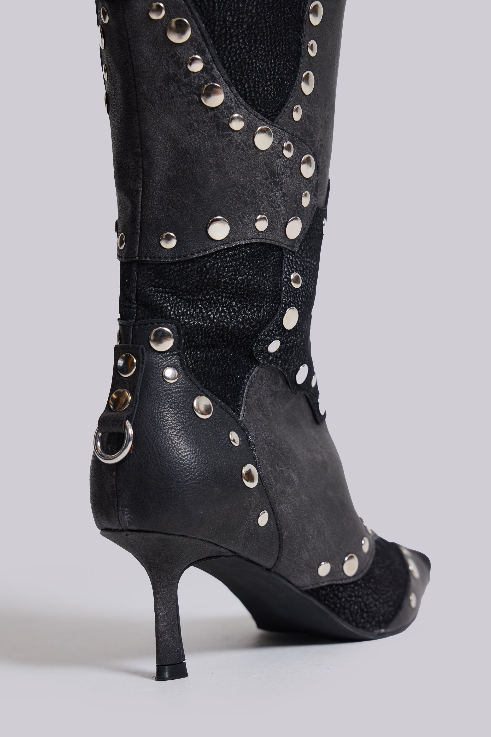 Shadow Studded Knee-High Boot(Black,UK 3)