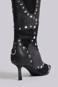 Shadow Studded Knee-High Boot(UK 3,Black)