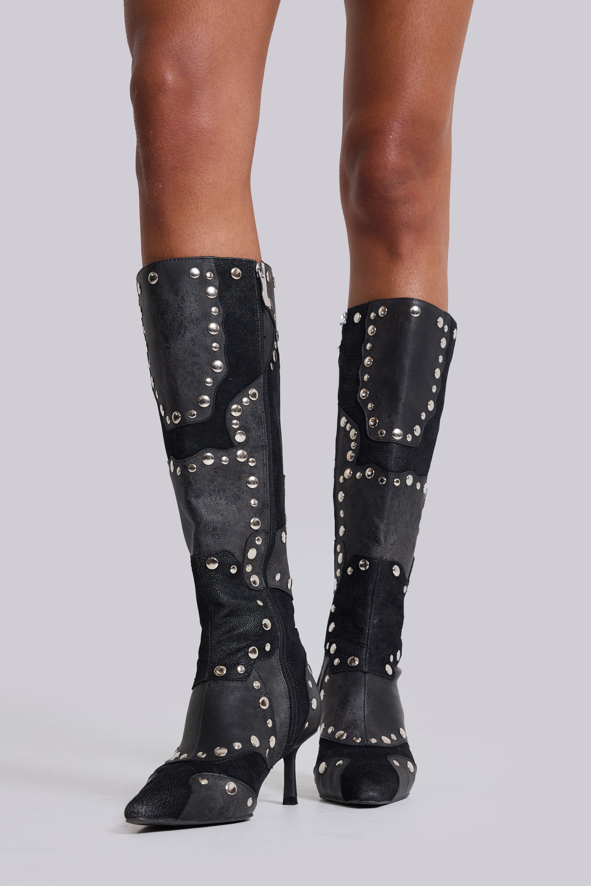 Shadow Studded Knee-High Boot(Black,UK 3)