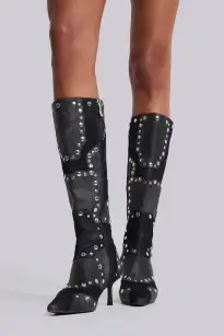 Shadow Studded Knee-High Boot(UK 3,Black)