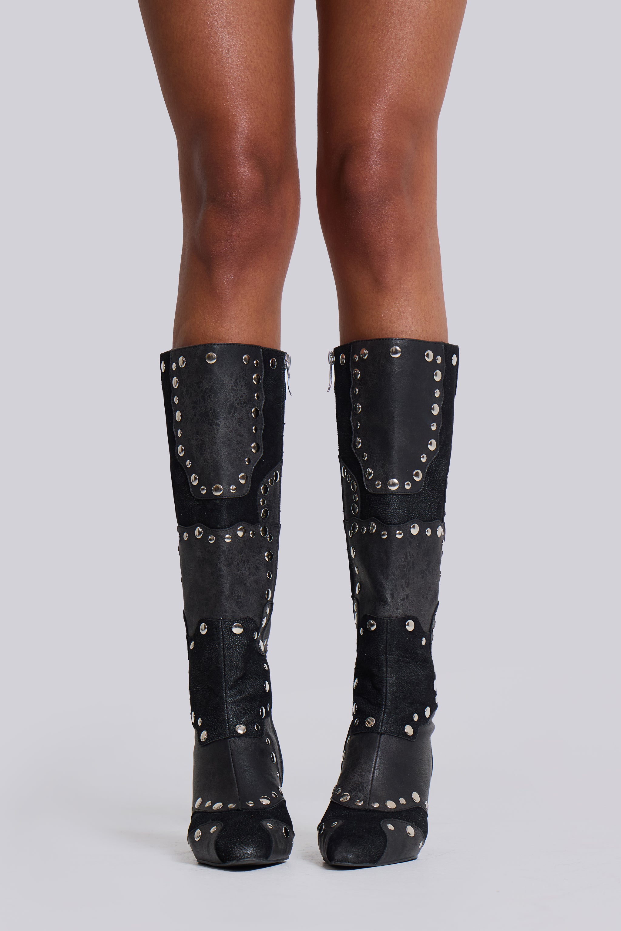 Shadow Studded Knee-High Boot(Black,UK 3)