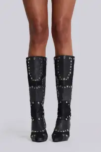 Shadow Studded Knee-High Boot(UK 3,Black)