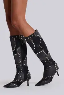 Shadow Studded Knee-High Boot(UK 3,Black)