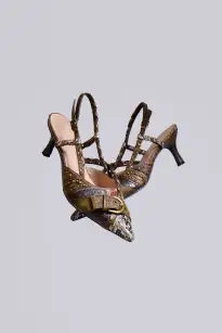 Arden Patchwork Slingback Kitten Heels(UK 4)