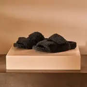 Women's Double Strap Shearling Slide - Charcoal